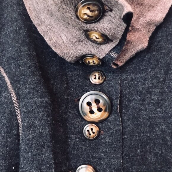 Anthro Casch Gro Wool Cardigan Boho Sweater Knit Wool Buttons High Collar Top M - Picture 7 of 16